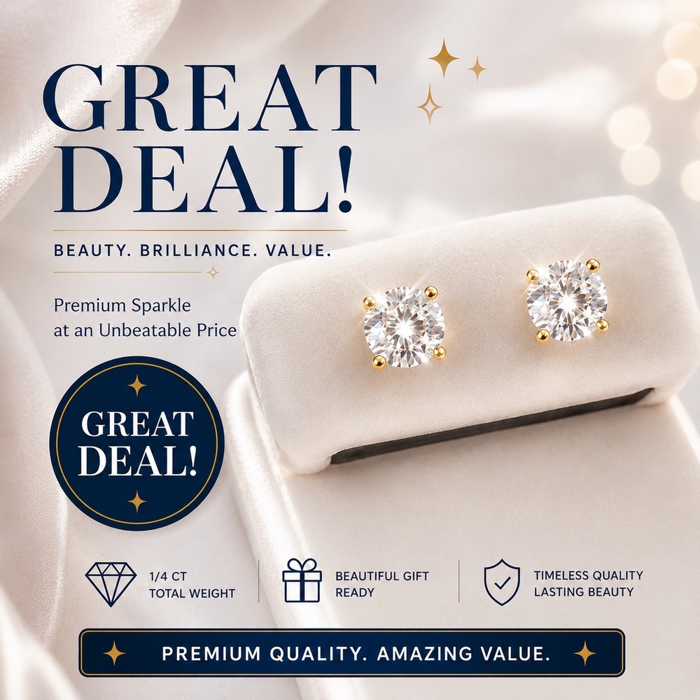 Moissanite Stud Earrings 0.6CT Round Yellow Gold Silver Memorial Day special